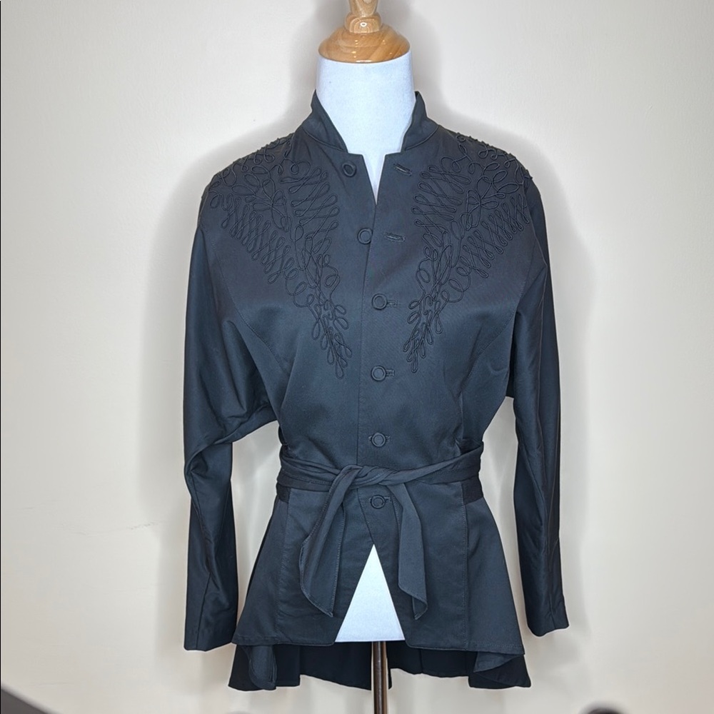 Black Embroidered Button-Up Jacket